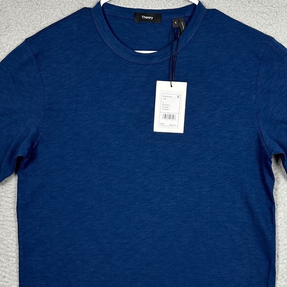 NEW Theory T-Shirt Mens Small Essential Tee Blueberry Cosmos Slub Short Sleeve